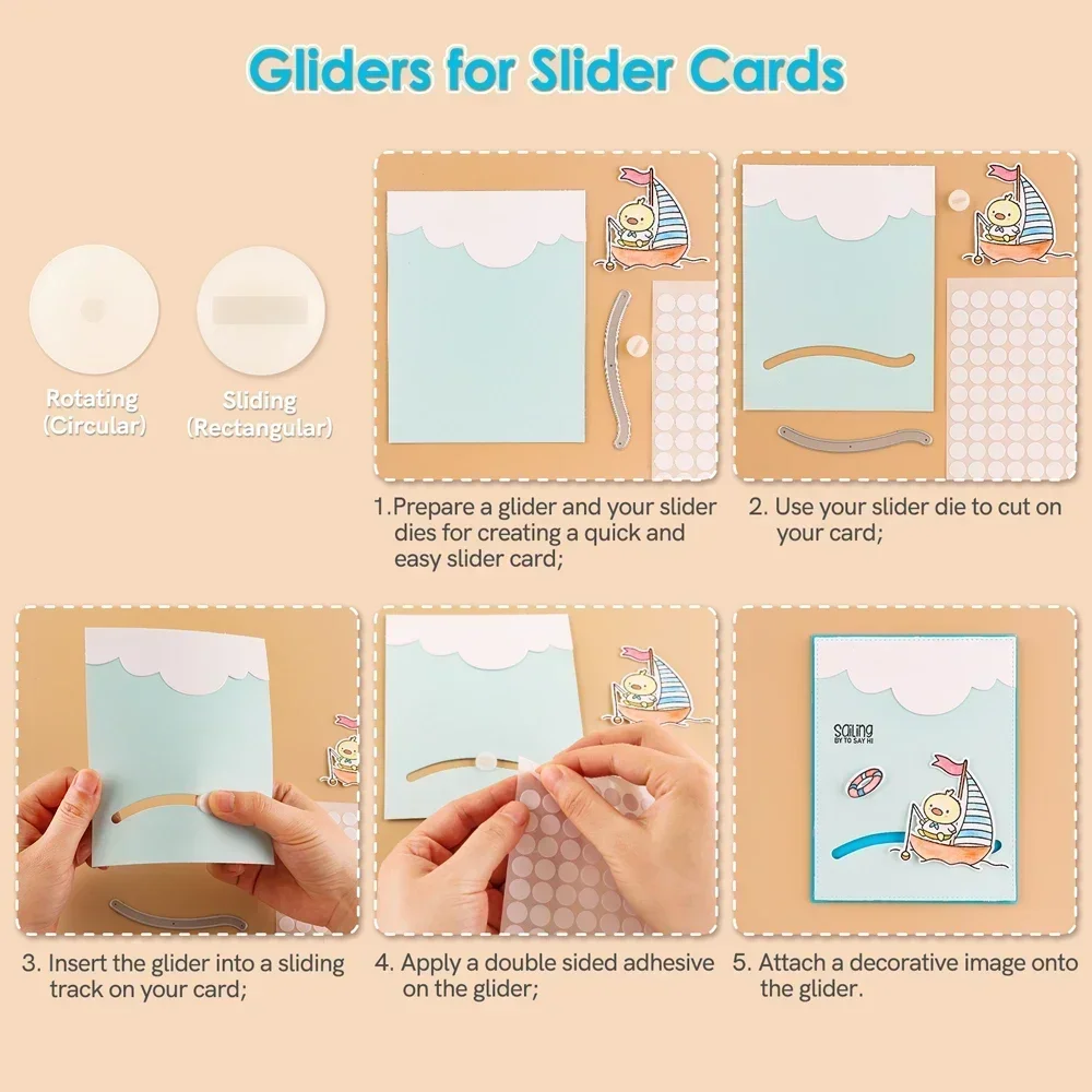Gliders Slider Rotating Sliding Track Slider Dies Set Adhesive Sheet Strips For Adding Depth Slider Cards Project DIY Making
