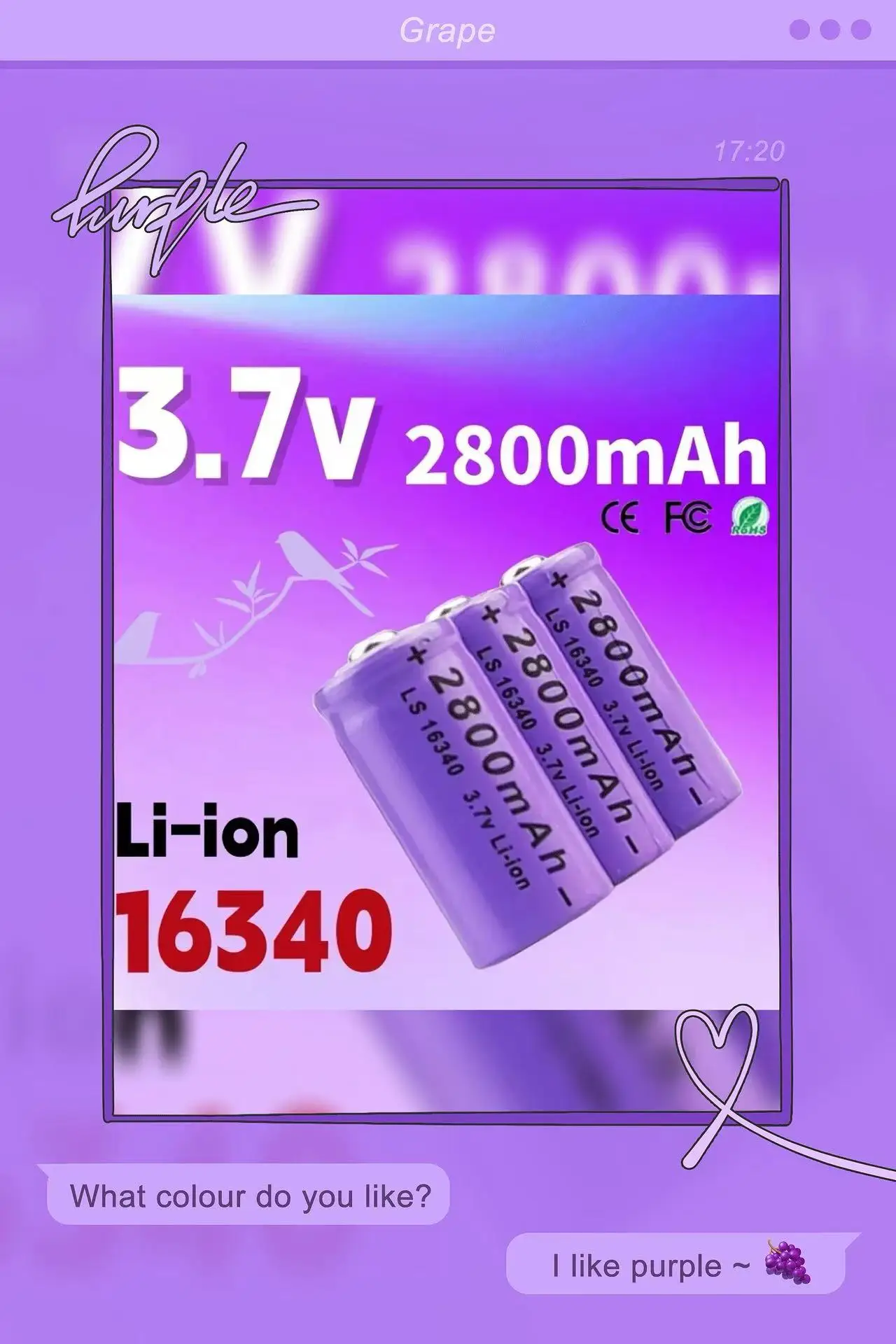 

3.7V 2800mAh CR123A RCR 123 ICR 16340 Battery Safety Camera Rechargeable Battery Lithium Ion L70 Plus