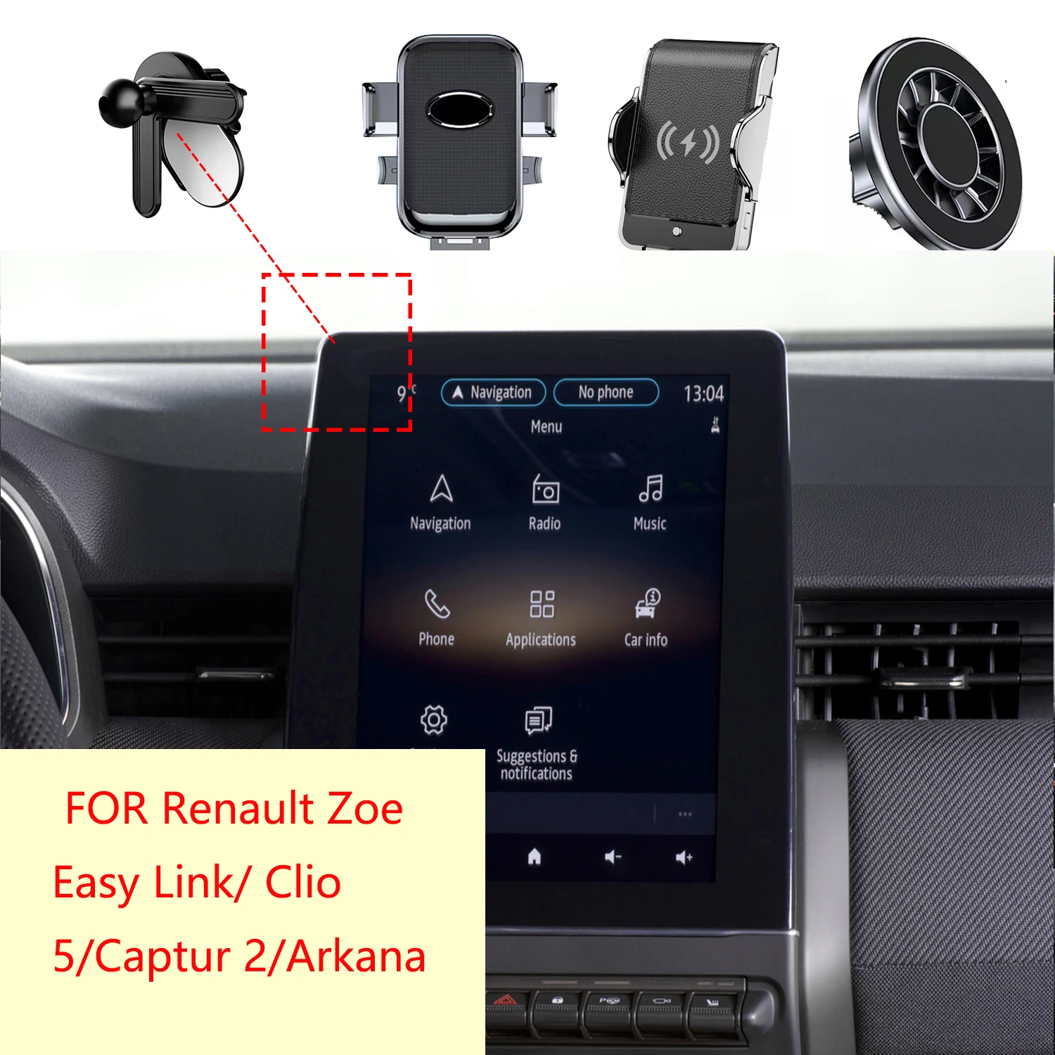 

For Renault Zoe Easy Link/ Clio 5/Captur 2/Arkana 2020-2023 Magnetic Car Phone Holder Fast Wireless Charging Mobile Phone Mount