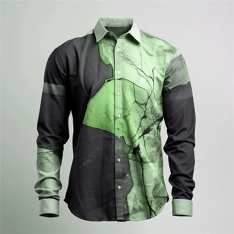 2024 Colorful Art Abstract Men's Shirt Casual Autumn and Winter Long Sleeve Lapel Design Four-Way Stretch Fabric Shirt