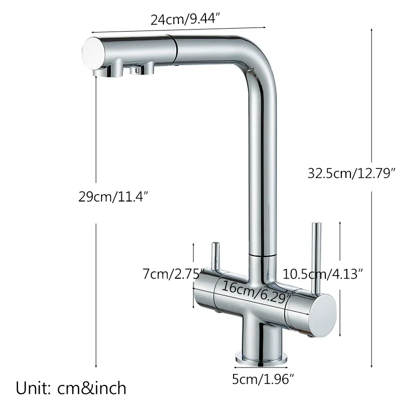 Pure Water Kitchen Faucet Pull Out Sprayer Head 360 Rotate Filtered Water Tap Deck Mounted Hot Cold Water Mixers Dual Handle