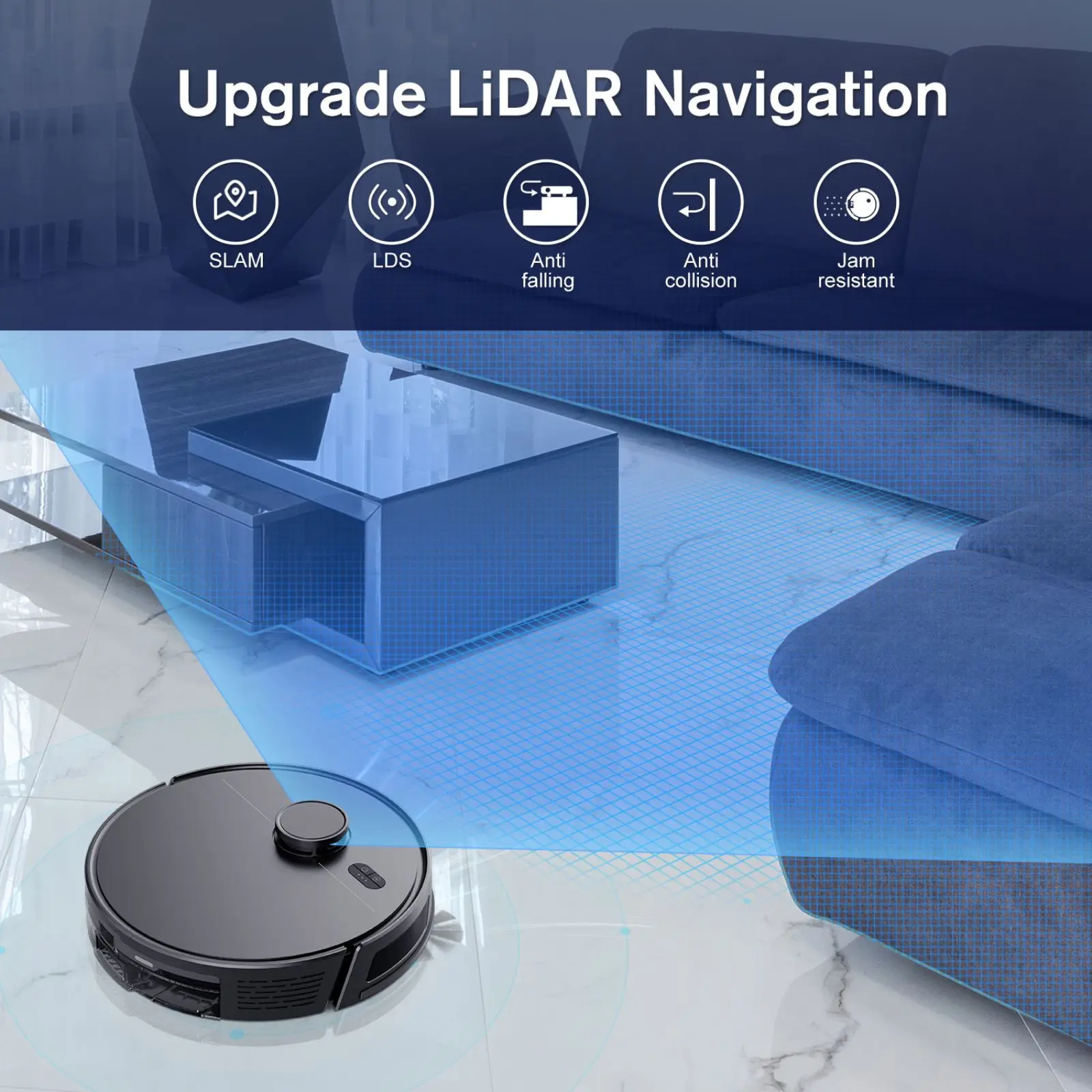 GOOVI M30 LDS SLAM TOF Robot Vacuum Cleaner 6000Pa Strong Suction,2600mAh Laser Radar System Floors Maps Selective Zone Cleaning