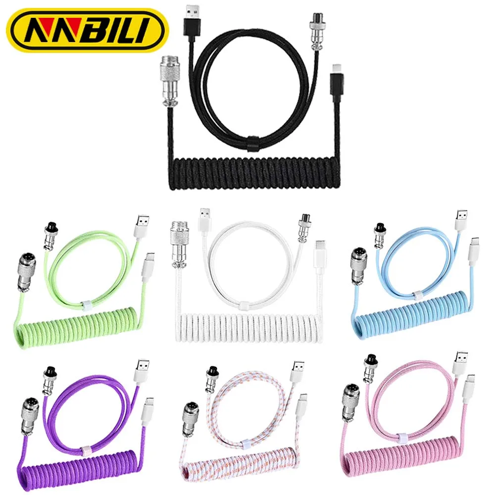 NNBILI 2024 New Type C Mechanical Keyboard Coiled Cable USB Mechanical Keyboard Aviator Desktop Computer Aviation Connector Cord