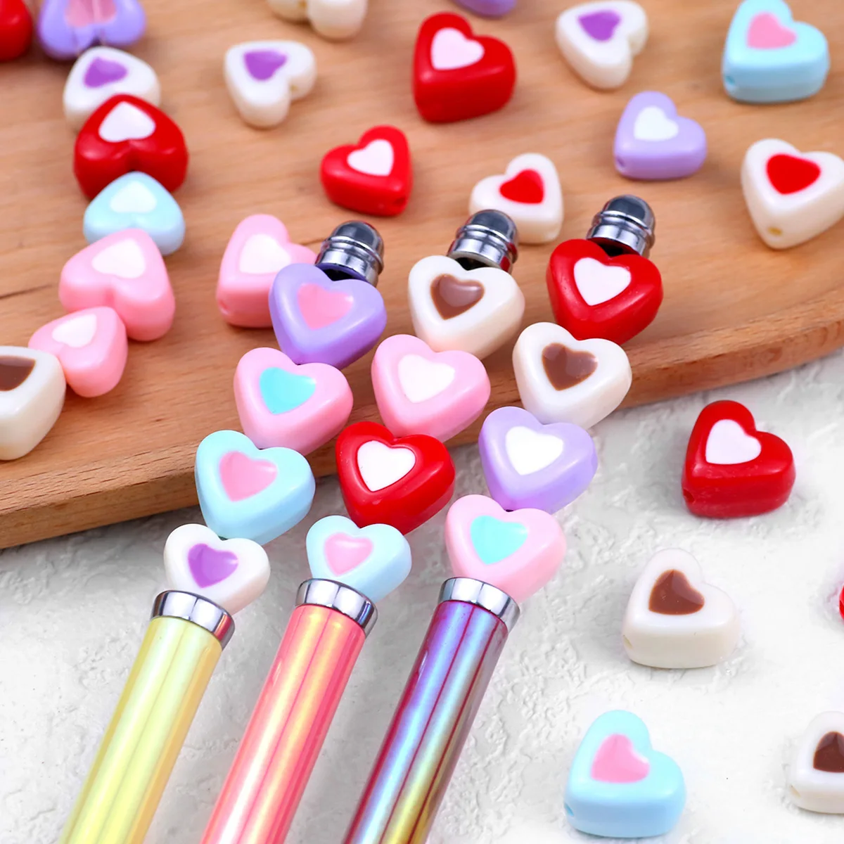 20/40/60pcs 17/14mm Layered Heart-shaped Mixed Colors Beads Acrylic Loose Spacer Beads for Jewelry Making DIY Handmade Bracelets