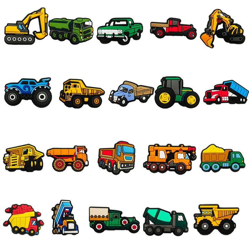 

20Pcs Styles Car Shoe Charms Construction vehicles Shoe Buckle Accessories Excavator Mixer Truck Shoe Decorations Kid's