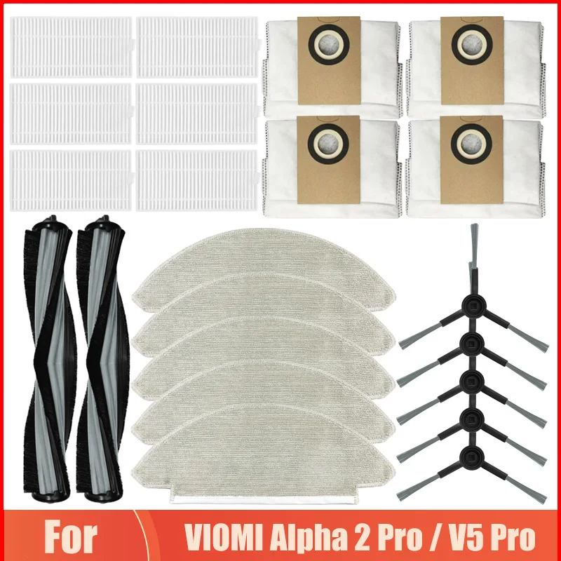 Suitable For Viomi Alpha 2 Pro / V5 Pro Robot Vacuum Cleaner Roller Brush Dust Bag Mop Rags Side Brush Spare Parts Hepa Filter