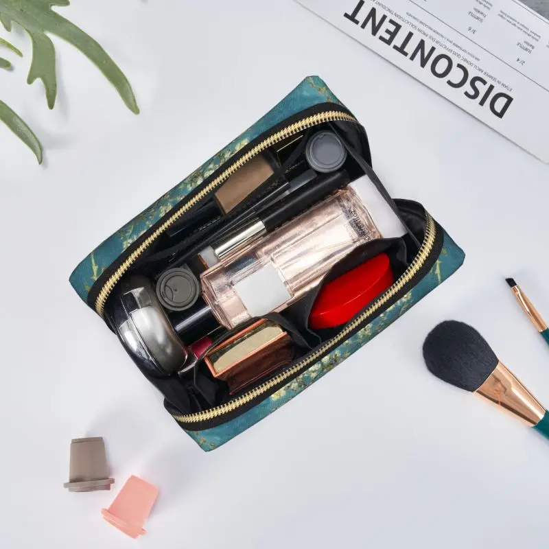 Vincent Van Gogh Almond Blossom Large Travel Makeup Bag Leather Cosmetic Bags Storage Bag for Women Waterproof Toiletry Pouch - view 5