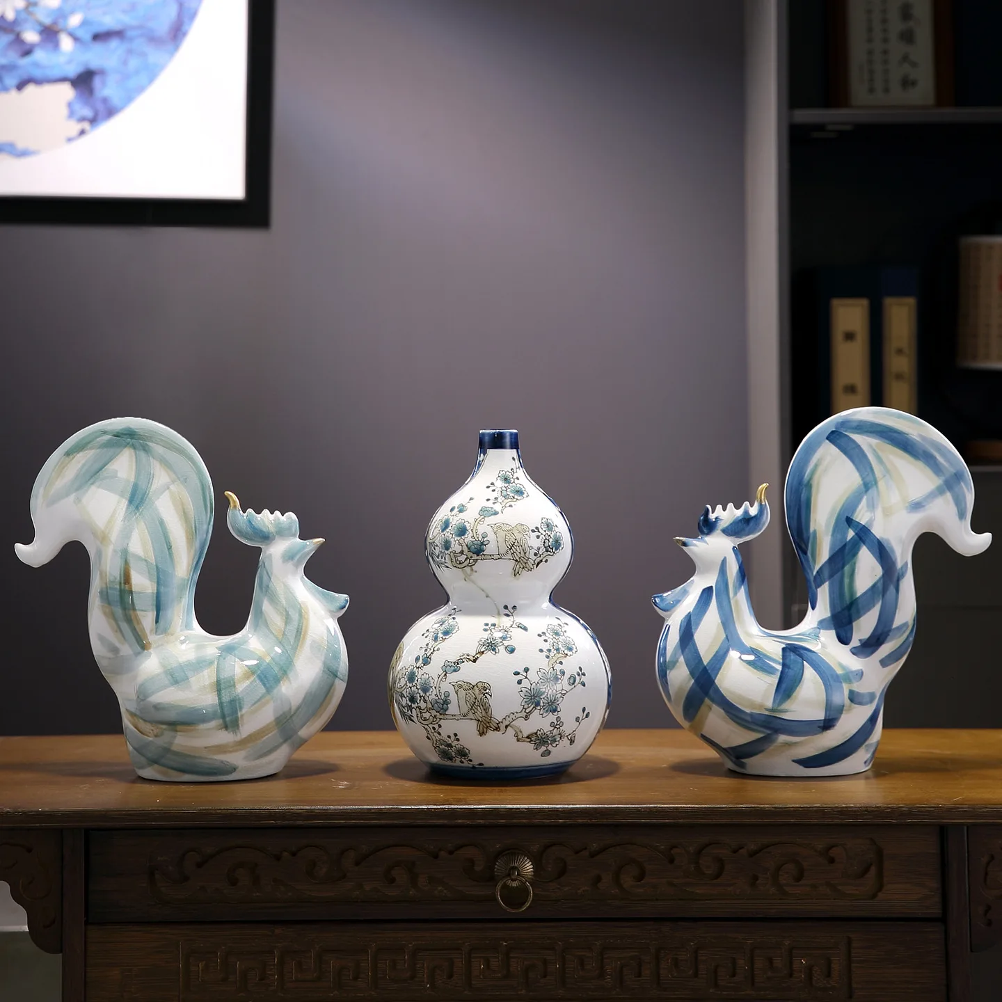 Hand painted rooster gourd high-end ornament modern TV cabinet wine cabinet model room creative ceramic handicraft decoration