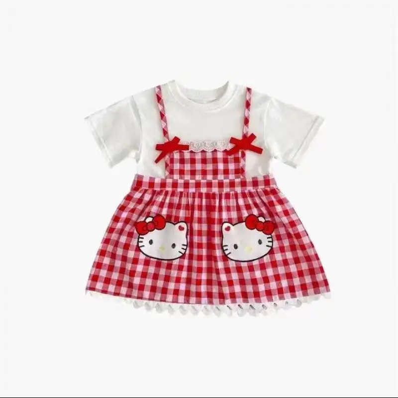 Kawaii Anime Sanrioed Kuromi Hellokitty Cinnamoroll My Melody Girl Dress Short Sleeve Princess Dress Cute Sweet Suspender Dress