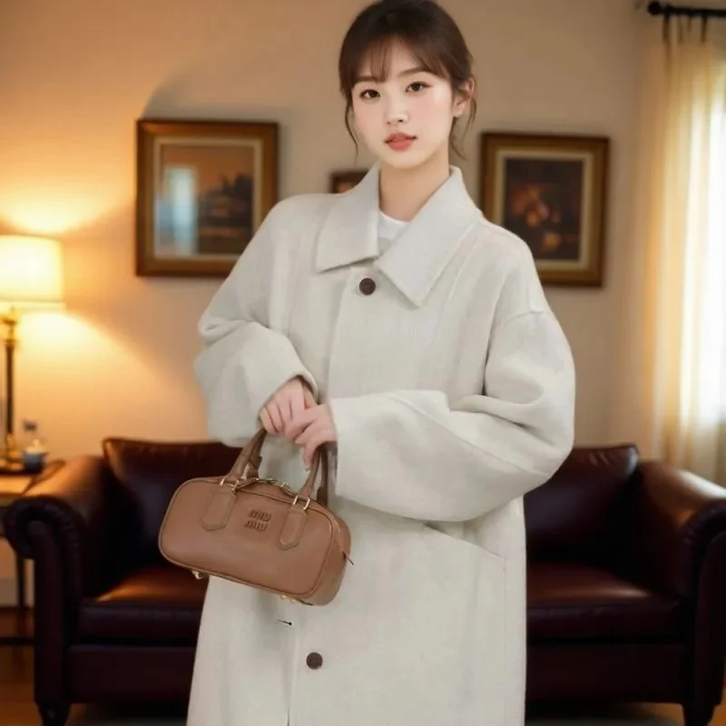 

Woolen Jacket Women's 2025 Autumn/Winter New Slim Fit Korean Style Petite Thickened Wool Overcoat Elegant Medium-Length