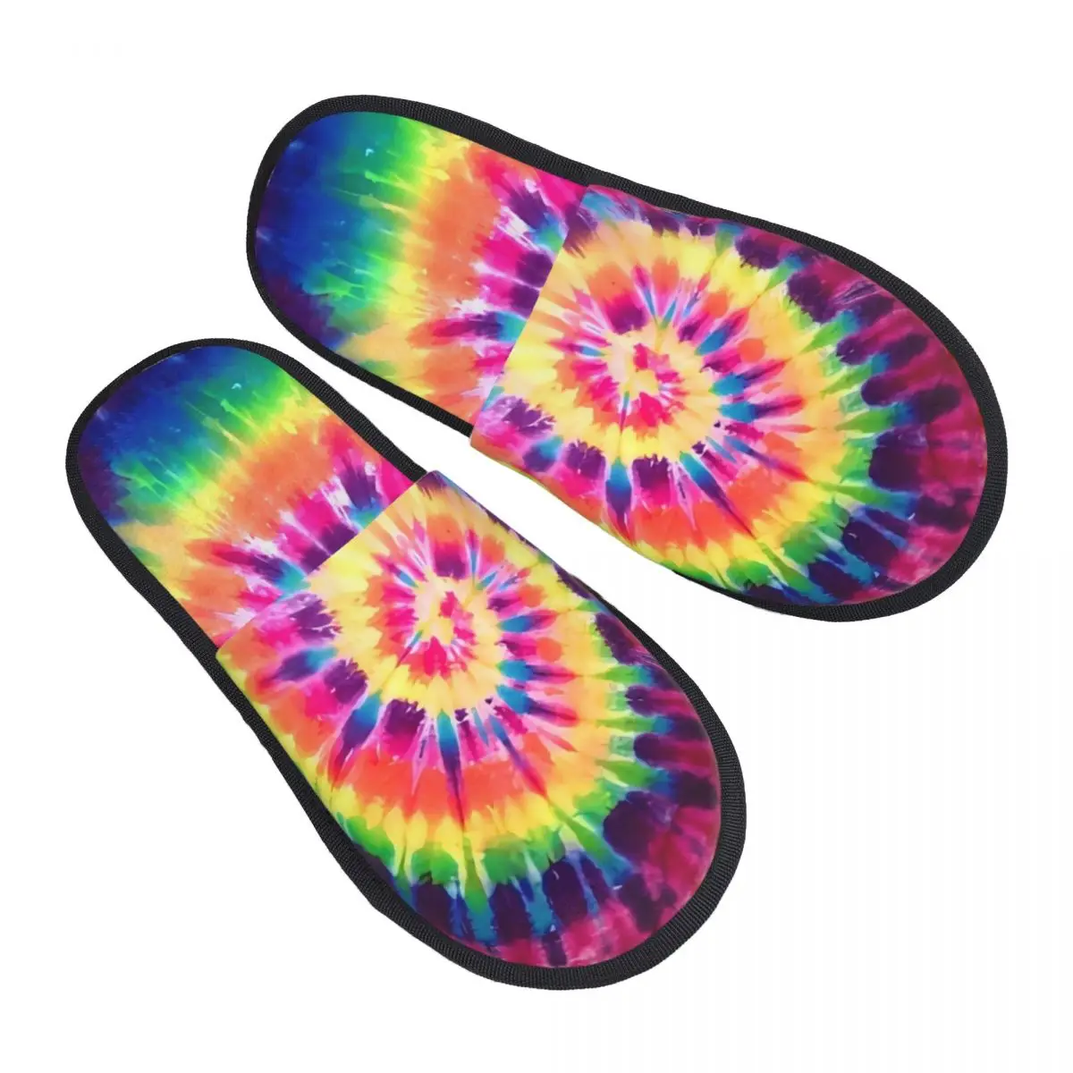 Custom Very Colorful Tie Dye Soft Memory Foam House Slippers Women Traditional Dyeing Art Comfy Warm Anti-skid Sole Slipper