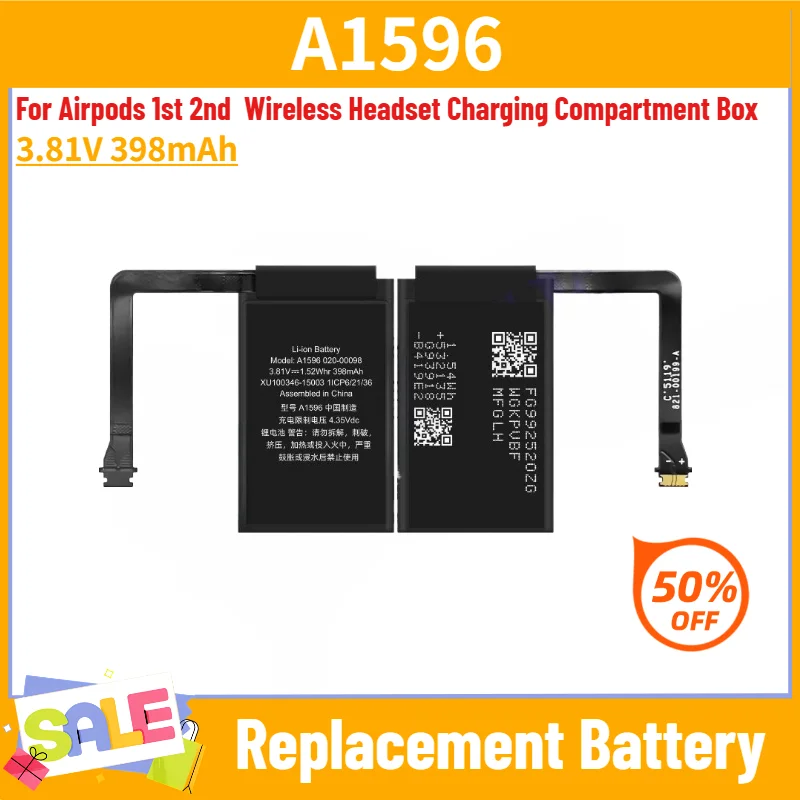 For Airpods 1st 2nd Wireless Headset Charging Compartment Box High Quality A1596 3.81V 398mAh Replacement Battery