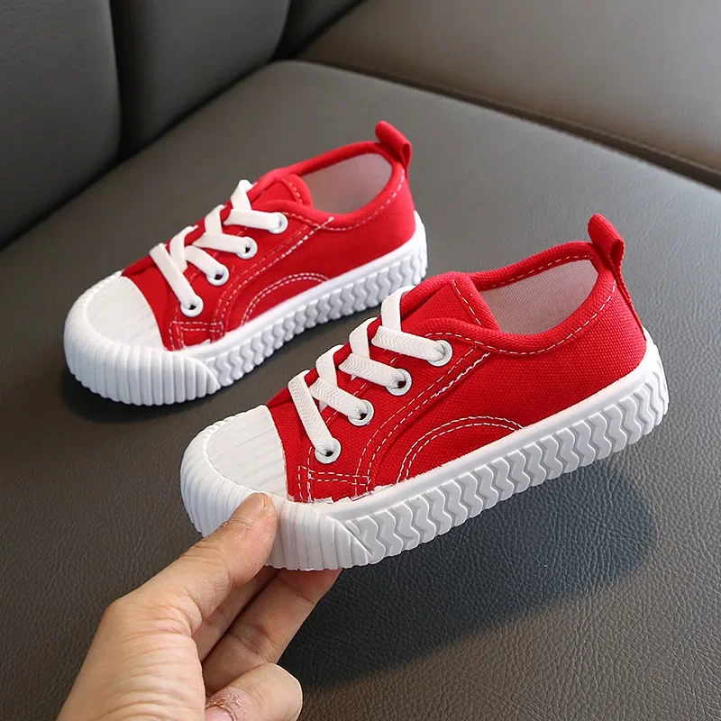 New Children\'s Sneakers Candy Colour Canvas Shoes Boys Girls Toddler Flat Sneakers Kids Casual Biscuit Shoes White Sports Shoes