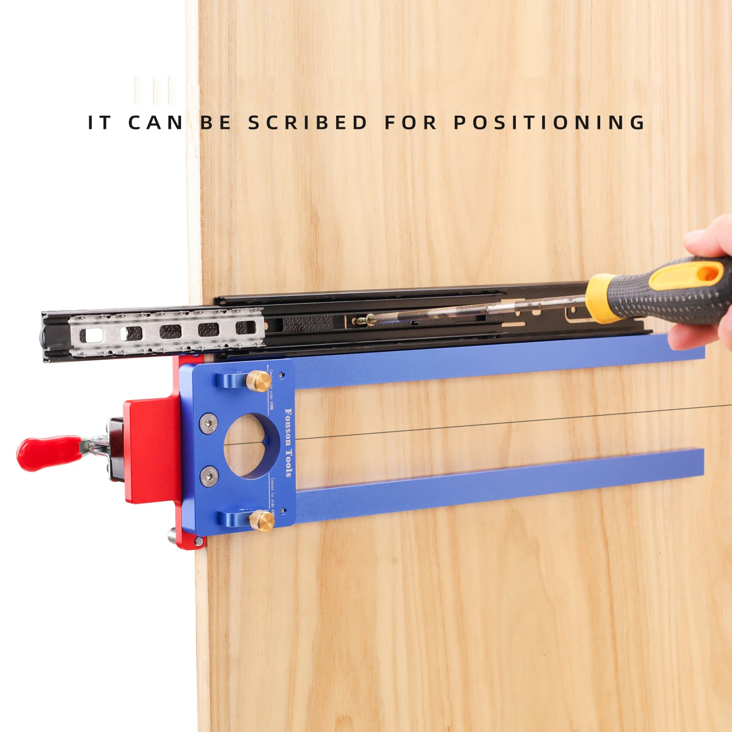 Adjustable Woodworking Cabinet Hidden Rail Drilling Locator with Extension Rod Punching Installation Jig for Drawer Slide Rail