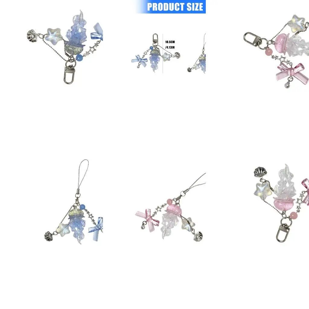  Translucent Jellyfish Keychain Glittering Phone Chain Phone Lanyard Accessory For Travel Party Gift Alloy Jewelry