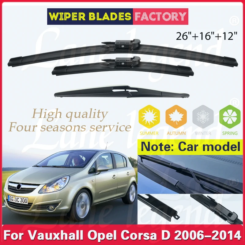 For Vauxhall Opel Corsa D 2006 - 2014 Car Front Rear Wiper Blades Rubber Windshield Windscreen Brushes 26