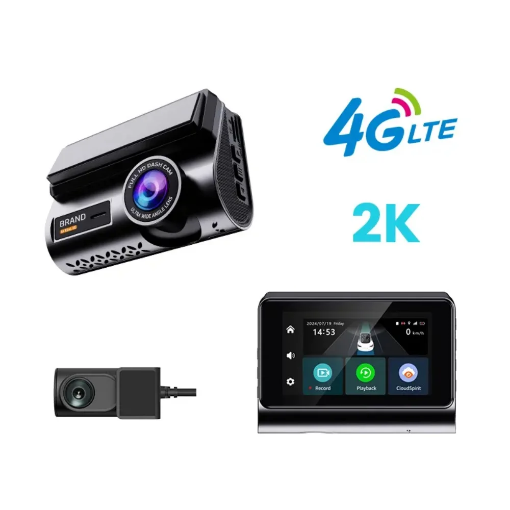 

2K 4G 3Inch dashcam with dual lens record wifi gps tracking fit remote live video check on phone 12-24v power supply car camera