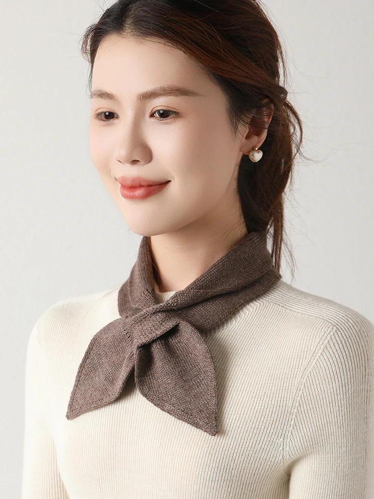 Wool Bow Tie Women Neck Warmer Small Scarf Cowl Collar Loop Soft Winter Essential Knit Accessories