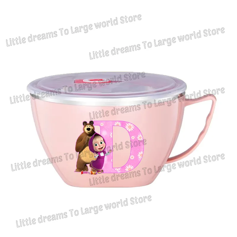Mashas Bears Stainless Steel Noodle Bowl Insulated Bowls with Lid Anime Letter A-z Lunch Box Home Large Handheld Bowl Girls Gift view 5