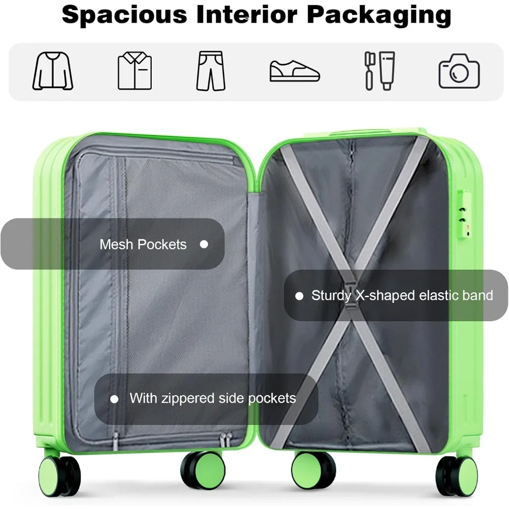 20 inch lichtgewicht koffer met harde schaal, goedgekeurde TSA-slot, bagage op wielen voor dames en kinderen, reisbenodigdheden