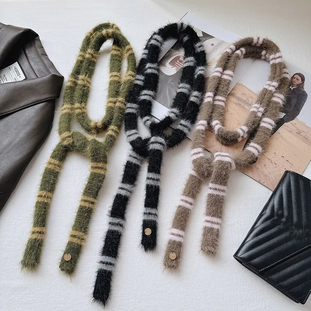 Autumn Winter Slender Striped Scarf Party Clothes Accessories Plush Neck Warmer Creative Imitation Mink Fur Long Strip Scarf