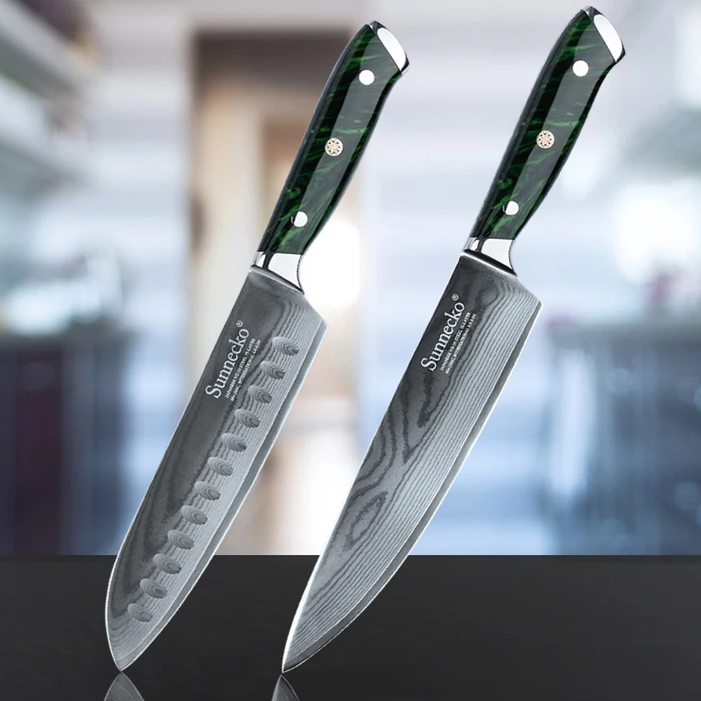 

SUNNECKO Kitchen Cooking Chef Santoku Knife Set Damascus Steel 73 Layers Japanese Style Full Tang Blade Meat Fish Slicer