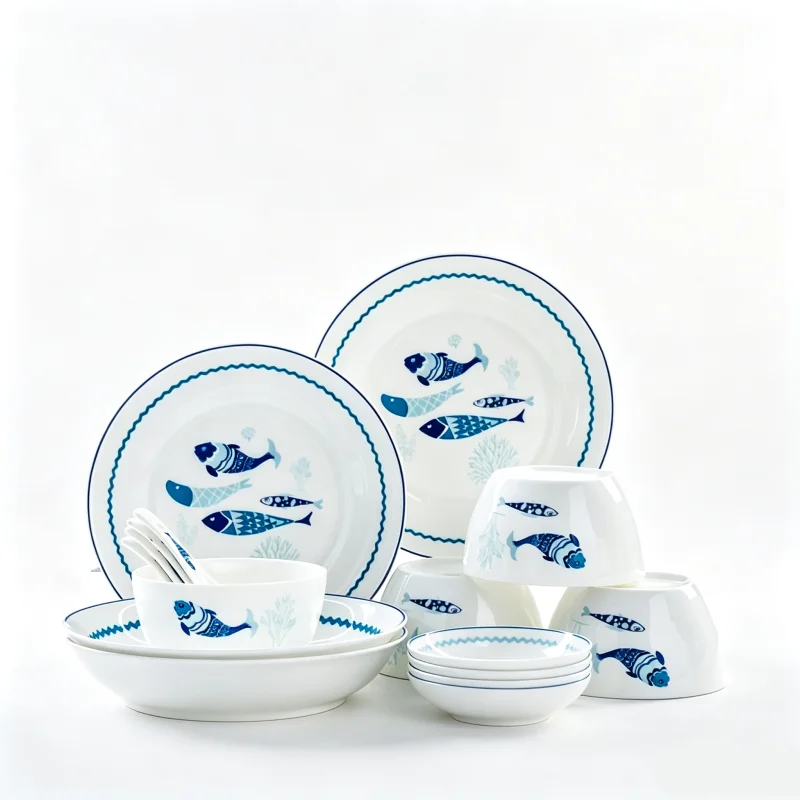 16pcs set, fine bone china dinner plate sets, fish design, porcelain dinner sets bowl set, ceramic servies set, table service,