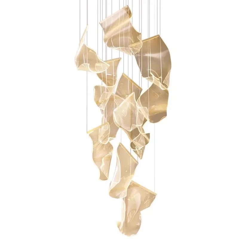 

Light luxury stair chandelier, high living room loft duplex building dining room lamps, villa rotating staircase long chandelier