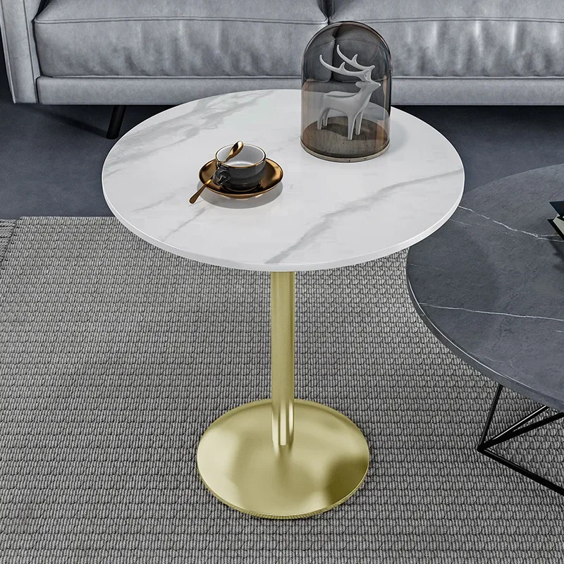 Modern Simple Coffee Table Marble Top Balcon Small Round Metal Frame Legs Coffee Cabinet Living Room Floor Mesa House Furniture