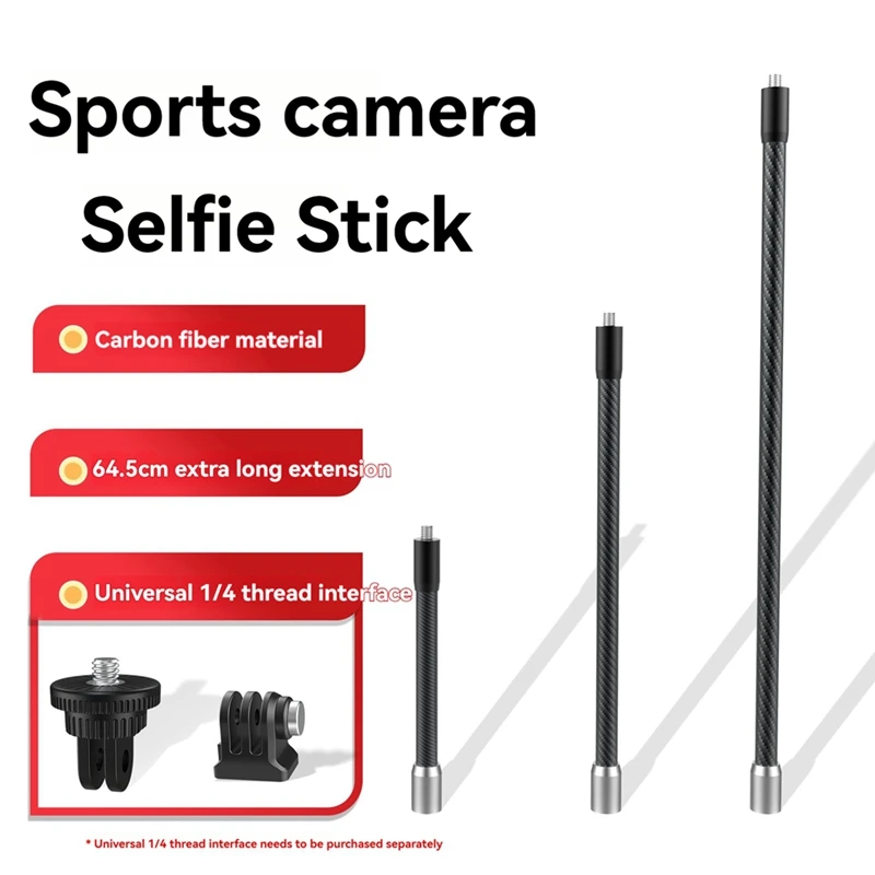 Varilla de extensión para trípode 1/4, poste extensible para casco de Selfie, adaptador de trípode de montaje en brazo de extensión para acción Gopro12 Insta360