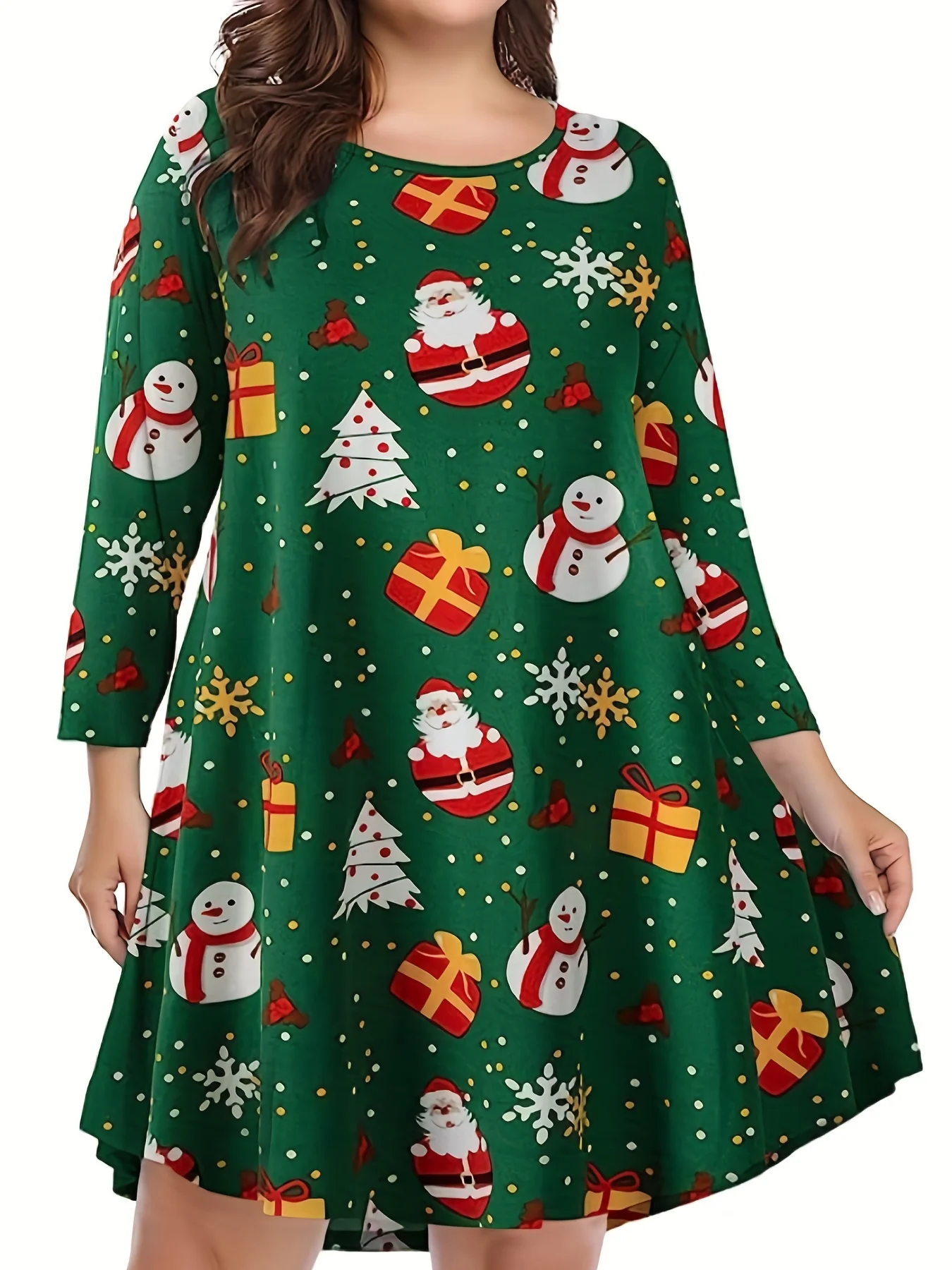 

Plus Size 1XL-5XL Women Casual Christmas Printed Loose Round Neck Dress Women Fashion 3/4 Sleeve Dress