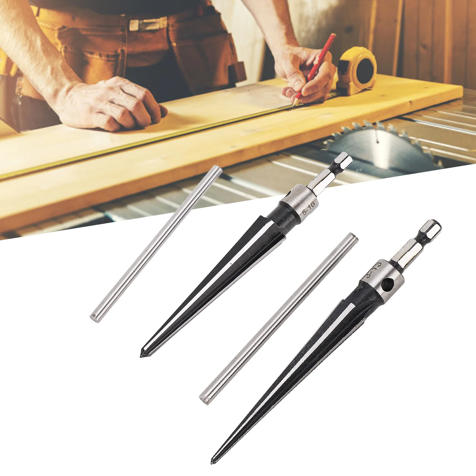 Hand Tapered Reamer 5‑16mm 3‑13mm Tapered 6 Flute Hole Reamer Hex Shank T Handle Tapered Reamer for Wood Plastic