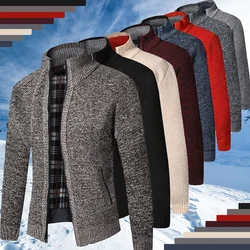 Winter Mens Casual Cardigan Men's Thick Warm Plus Fleece Knit Sweater Coat Fashion Men Stand Collar Jackets