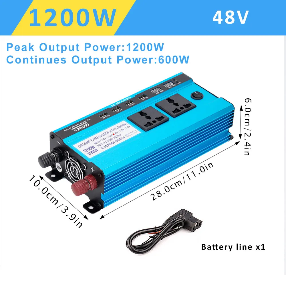 Car Inverter Electrical Appliances DC48V To AC 220V Powerconvertor Transformer Double Lcd Display 4Usb Solar Power