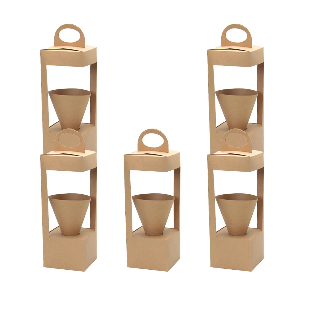 

5 Pcs Paper Flower Basket Foldable Beige Bags for Bouquet Gift Packaging Wedding Birthday Dry Flower Storage Box Party Supplies