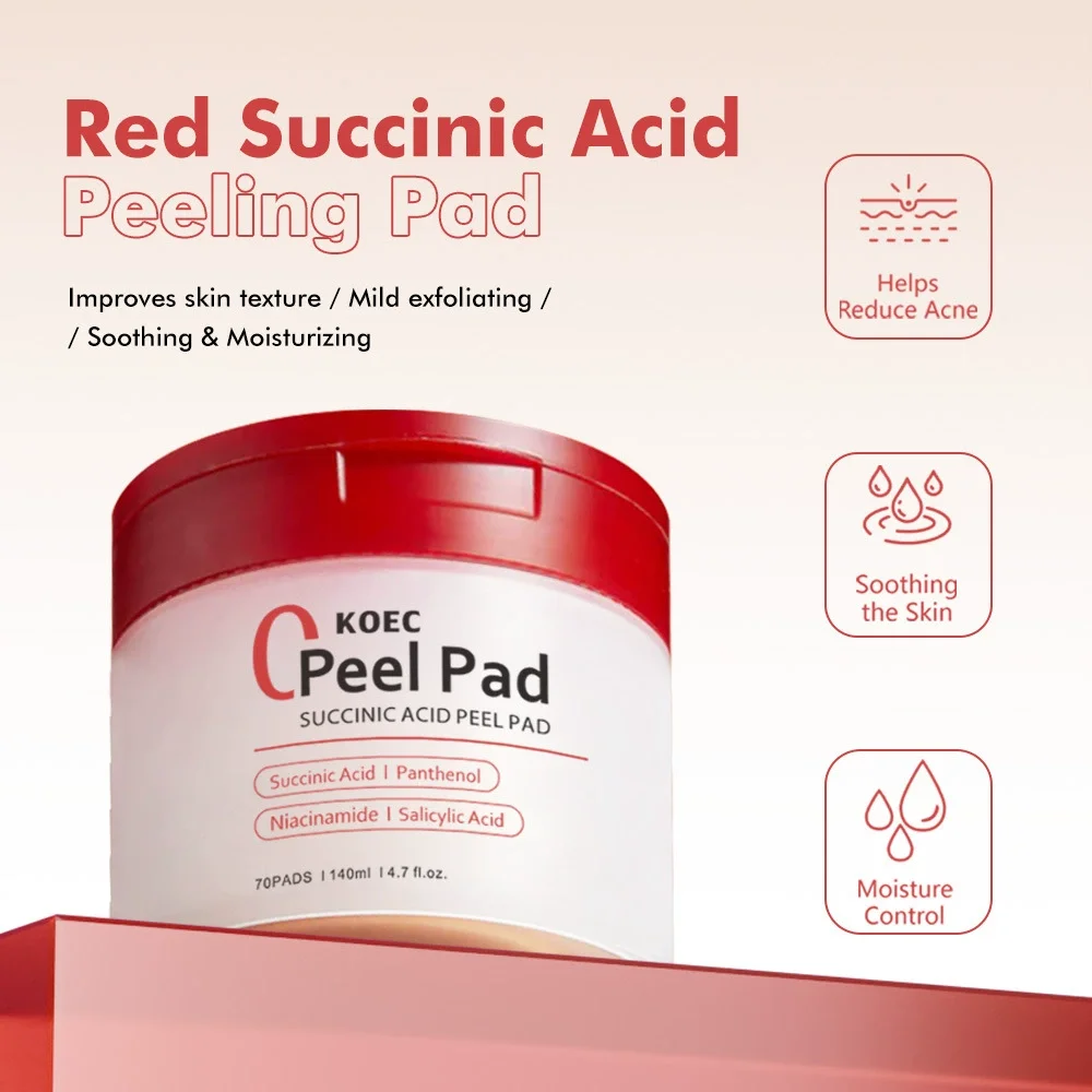 70PCs KOEC Zero Pore Succinic Acid Peel Pad Moisturizing Soothing Exfoliating Acne Care Salicylic Acid Niacinamide Panthenol