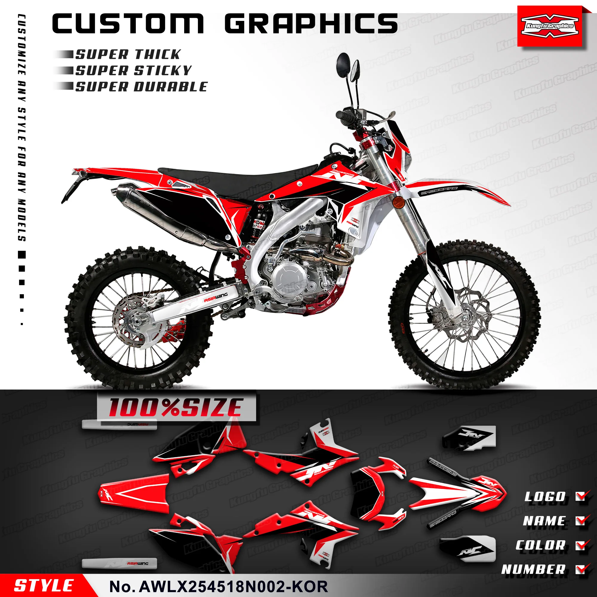 KUNGFU GRAPHICS Enduro Sticker Decal Kit for Asiawing LX250 LX450 2018 2019 2020 2021 2022 2023 2024,  AWLX254518N002-KOR