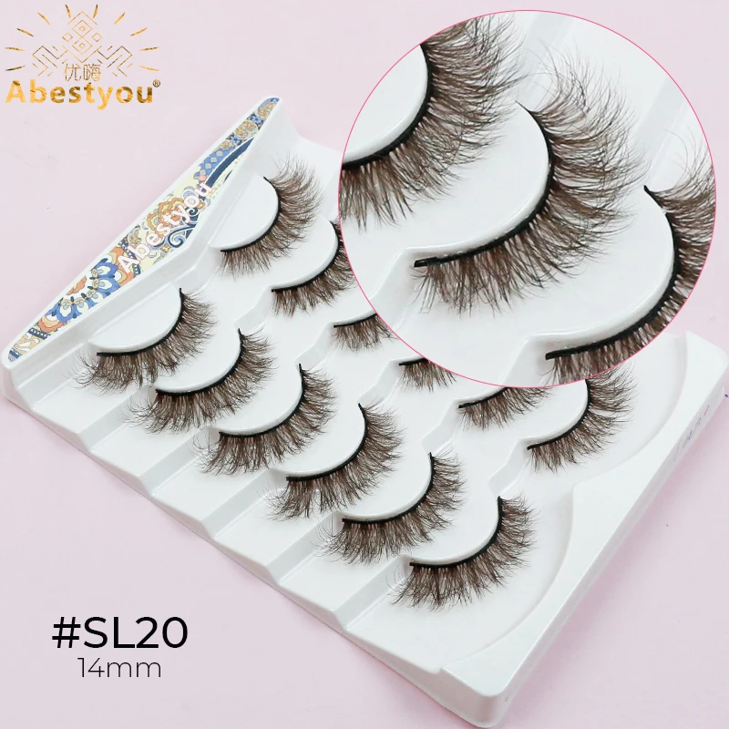 Abestyou 6 คู่ D Curl Full Strip สั้นธรรมชาติ 5d Fluffy Dark สีน้ําตาลขนตา Mink Wispy ขนตาหนา Lash Tech อุปกรณ์