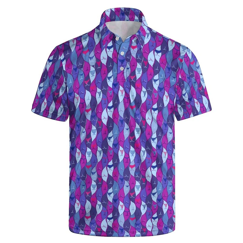 Camisa polo de néon engraçada estampada 3D masculina, manga curta extragrande, camiseta de rua com personalidade, roupa casual masculina, verão