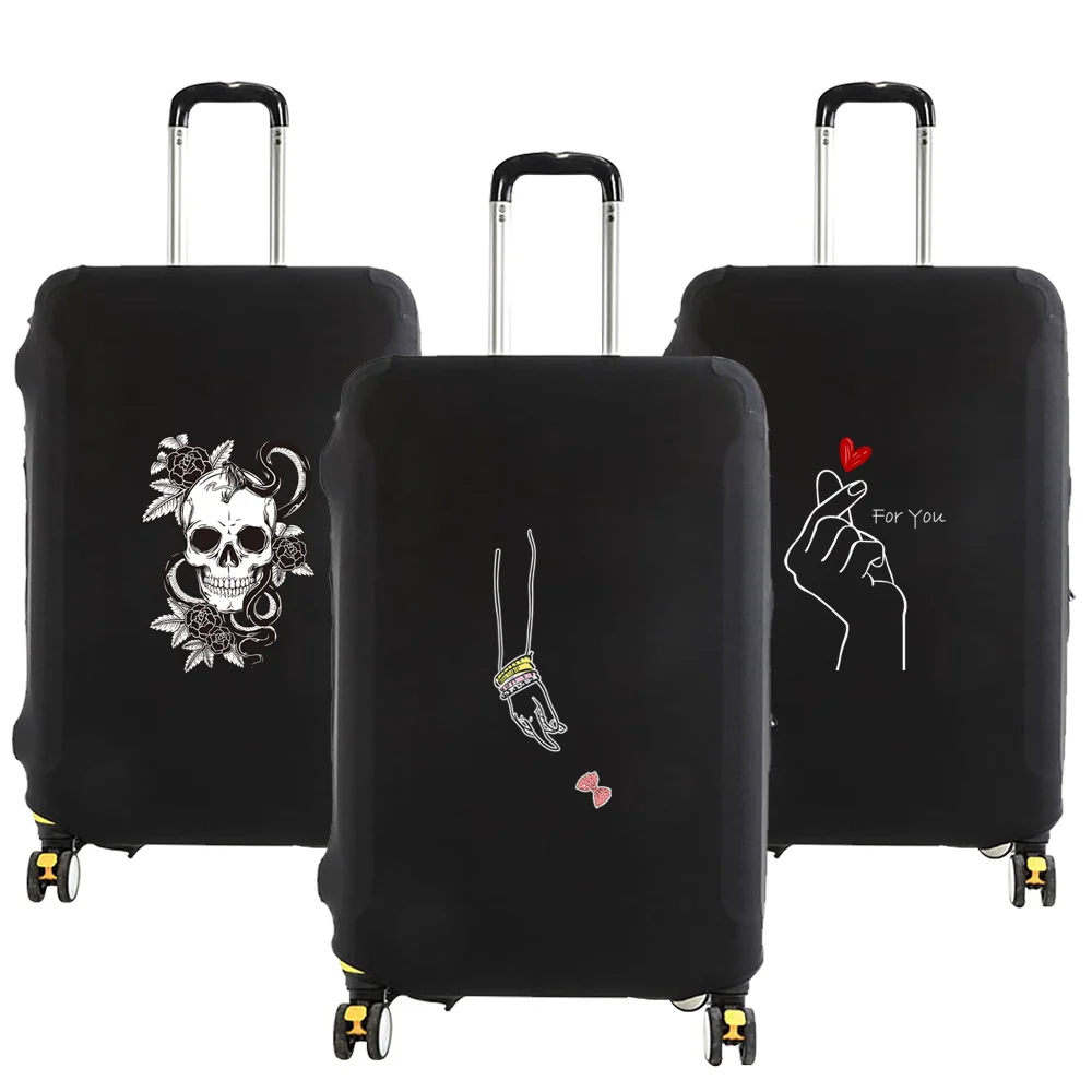 Unisex Luggage Cover 18-28 Inch Fashion White Picture Series Pattern Trolley Suitcase Elastic Dust Bags Case Travel Accessories