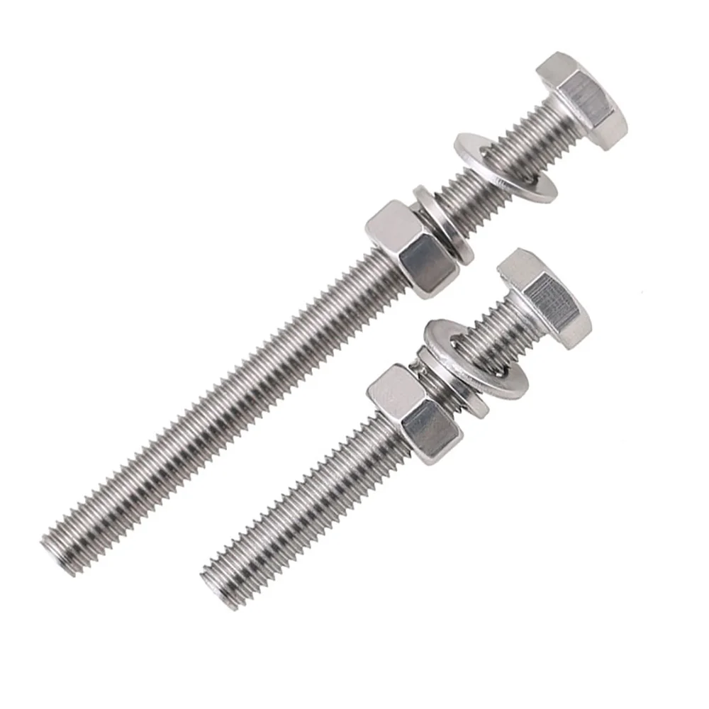 10-20set M3 M4 M5 With Washer Nut External Hexagon Screw 304 Stainless Steel Outer Hex Head Cap Bolt Set Electric Machine Screws