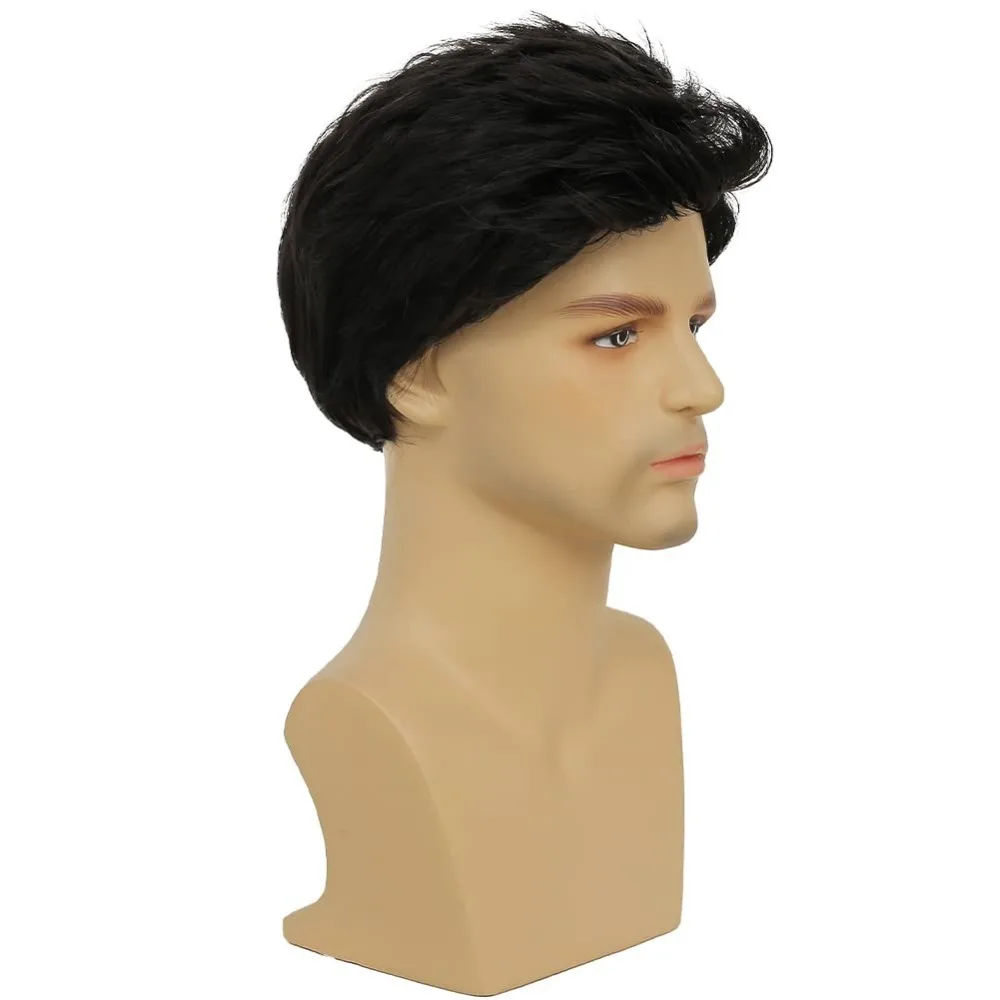 شعر مستعار بني للرجال من Kaneles، شعر مستعار قصير مستقيم للرجال، شعر مستعار اصطناعي، شعر مستعار طبيعي واقعي في الجزء الأوسط للرجال (بني)