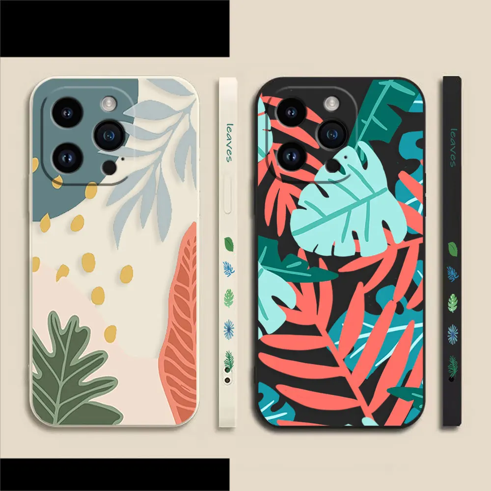 Leaves Patchwork Color Phone Case For Apple iPhone 14 13 12 11 Pro XS Max Mini X XR SE 7 8 6 15 Plus Colour Liquid Case Funda