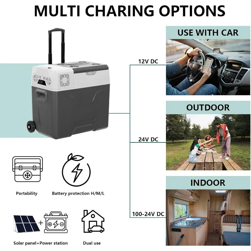 Tragbarer Kühlschrank, Stauraum, Gefrieren ohne Eis, Trolley-Design, Camping-Mini-Kühlschrank. Bleiben Sie kühl und frisch