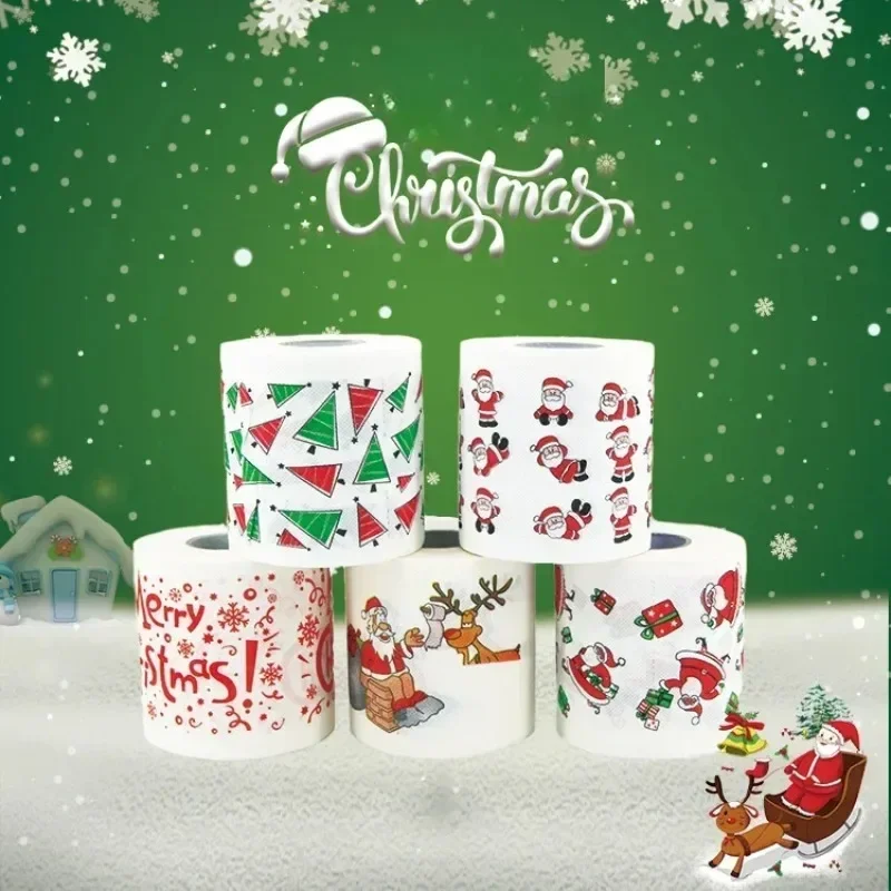 1 Roll Home Decoration Merry Xmas Toilet Paper Christmas Pattern Series Printed Disposable Toilet Paper Toilet Paper for Party