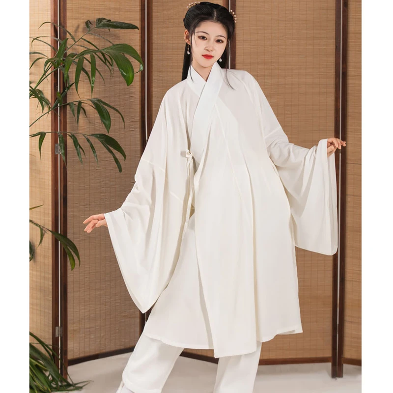 White Oriental Hanfu Dress For Women And Men Inner Wears For Lady Big Sleeve Robe Base Sleeping Ancient Chinese Style Bottoming