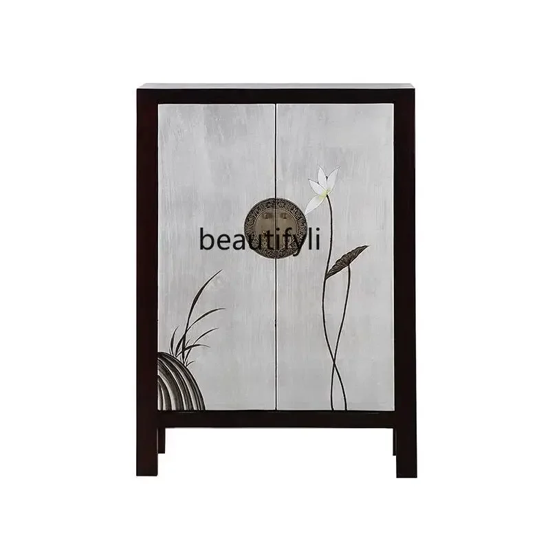 

New Chinese solid wood Ming and Qing retro hand-painted ink painting, entrance cabinet, foyer cabinet, antique locker A15