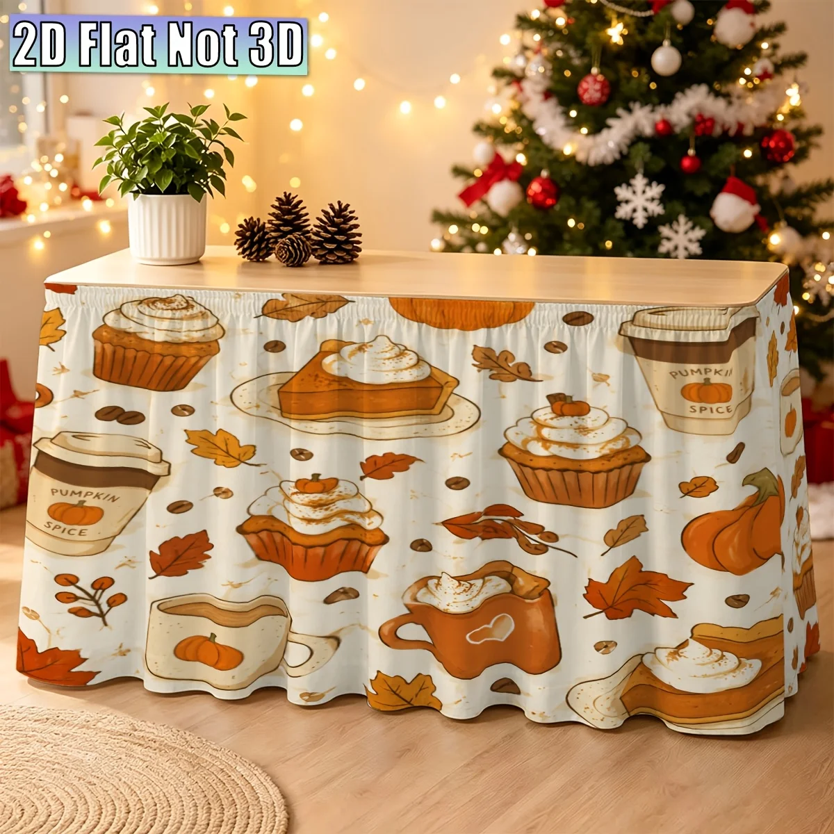 2D flat, JIT, 1pc, party table skirt, autumn dessert, pattern decoration