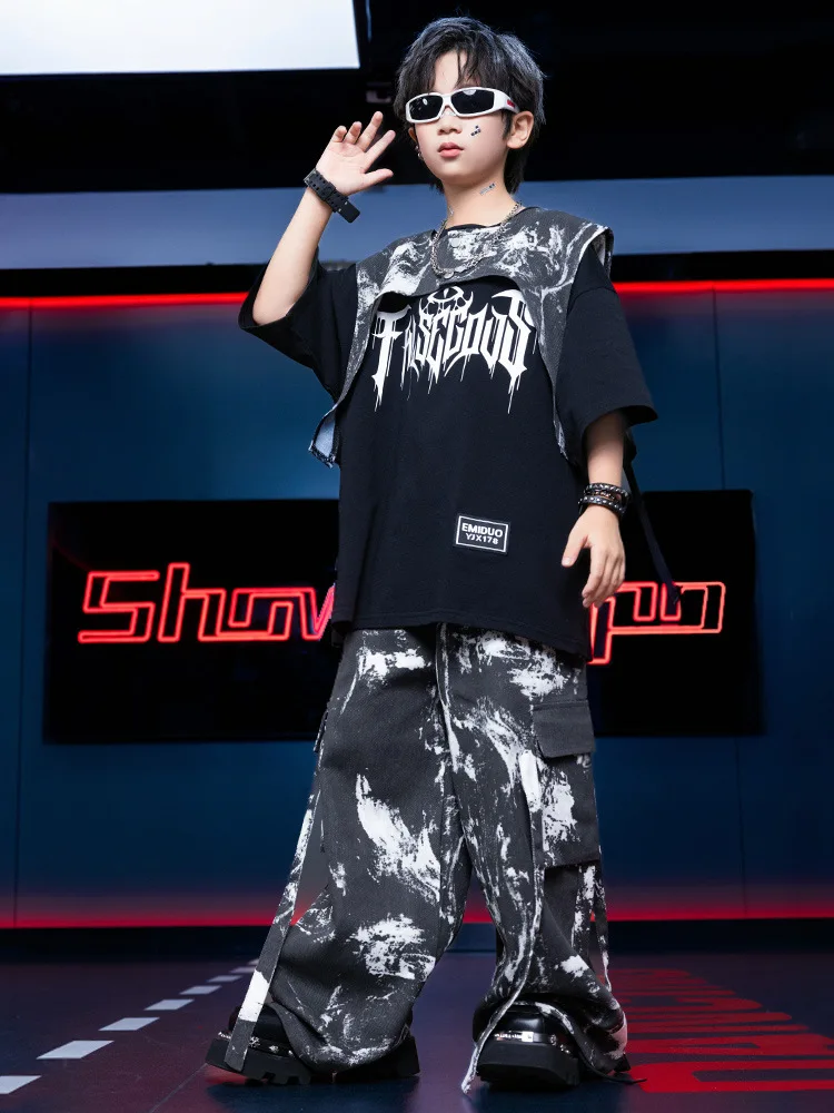 الهيب هوب الرقص ملابس الأطفال كبيرة الحجم تي شيرت شافل السراويل عرض المدرسة أداء الجاز الزي ملابس الرقص الشارع #4