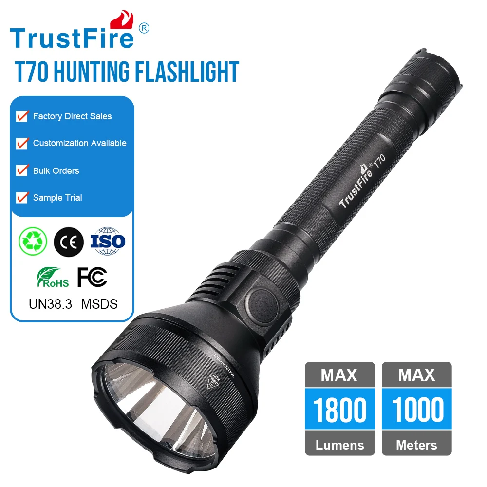 TrustFire T70 Torche 1km Long Range High Power Torch Light Distance Self Defense Led Tactical Flashlight for Outdoor Adventures
